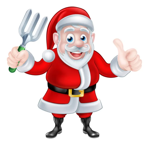Cartoon Santa hålla gaffeln och ger tummen upp — Stock vektor