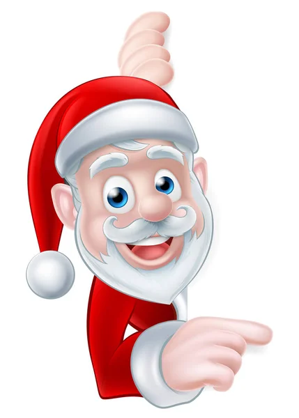 Γελοιογραφία Χριστουγέννων Santa peeking γύρω από και δείχνοντας — Διανυσματικό Αρχείο