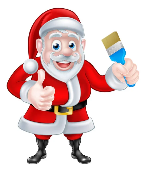 Cartoon-Weihnachtsmann gibt Daumen hoch und hält Pinsel — Stockvektor