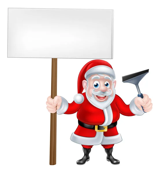 Cartoon Santa Holding Sign and Squegee — стоковый вектор