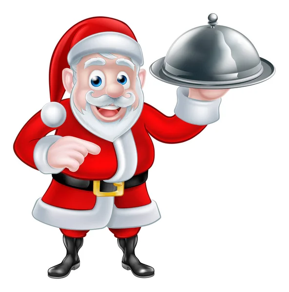 Pointing Santa Chef Holding Christmas Dinner — Stock Vector