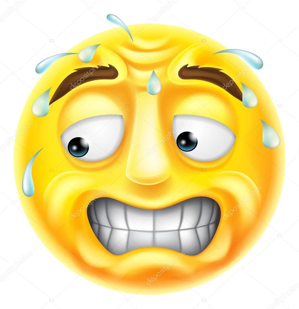 A scared, worried or embarrassed looking emji emoticon character