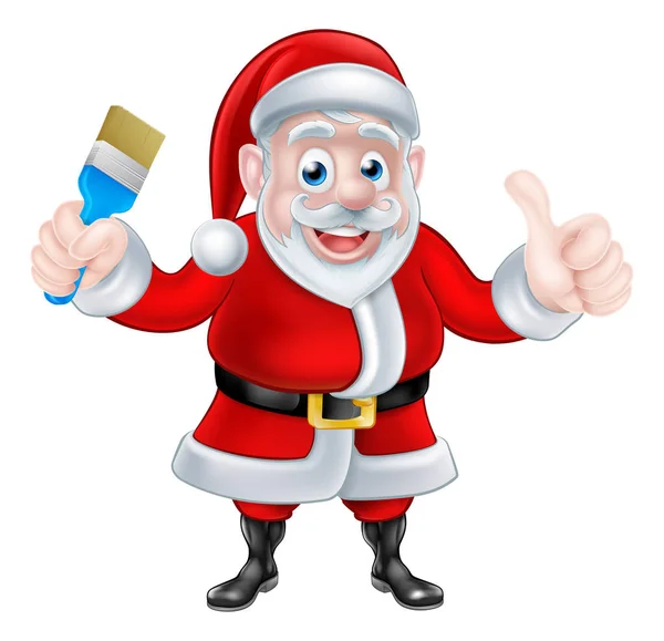 Desenhos animados Santa Giving Thumbs Up and Holding Pincel —  Vetores de Stock