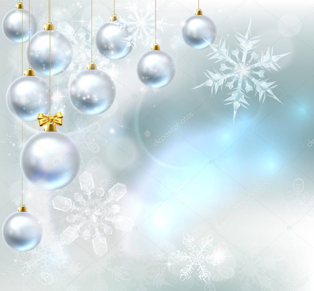 Christmas Baubles Snowflakes Background