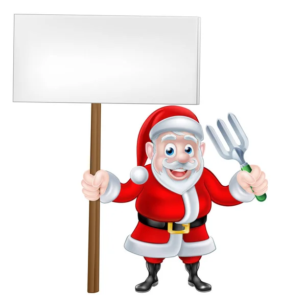 Cartoon Santa Holding Sign and Fork — Stock Vector