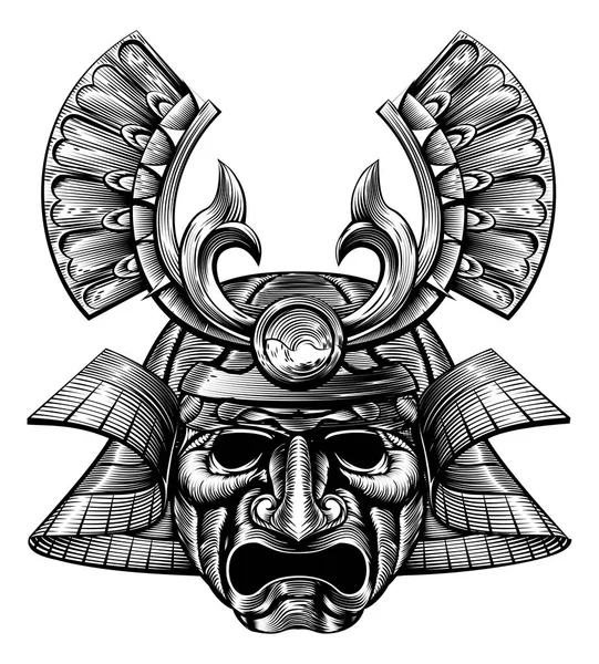 Самурайский стиль маски Вудблок — стоковый вектор