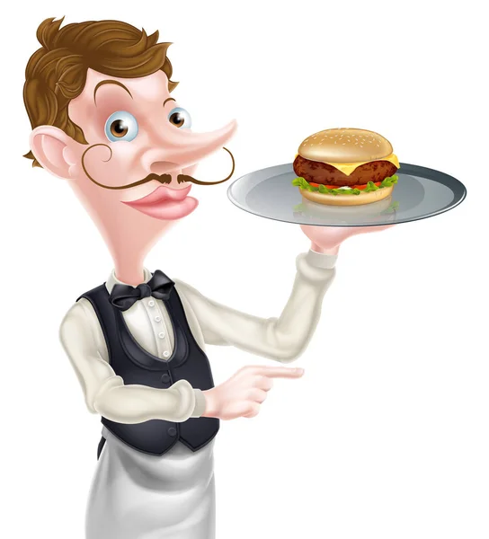 Burger číšník směřující — Stockový vektor