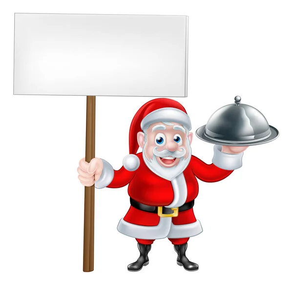 Santa Holding Dinner and Sign — Stock Vector