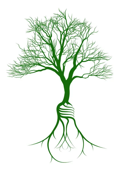 Árbol con raíces de bombilla — Vector de stock