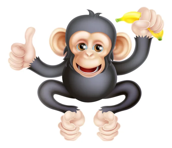 Mono chimpancé de dibujos animados con plátano — Vector de stock