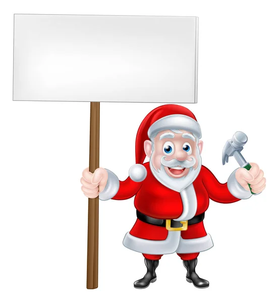 Γελοιογραφία Santa κρατώντας πινακίδα και σφυρί — Διανυσματικό Αρχείο