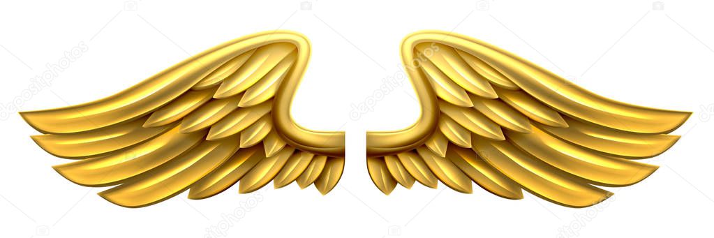 A pair of gold golden shiny metal wings design