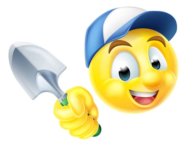 Tuinman Emoticon Emoji met Troffel — Stockvector