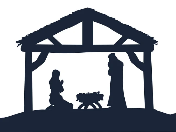 Christian Nativity kerst scène silhouetten — Stockvector