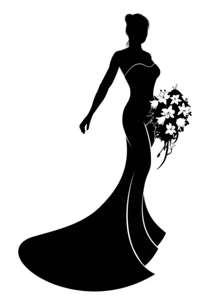 Vestido de novia Silueta de novia — Vector de stock