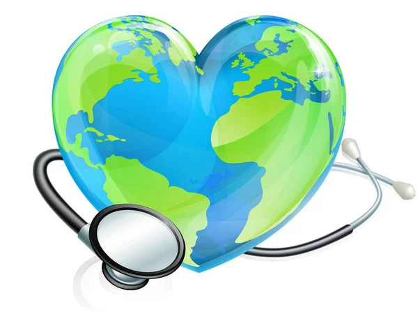 Stethoscope Γη Καρδιά World Globe Health Concept — Διανυσματικό Αρχείο