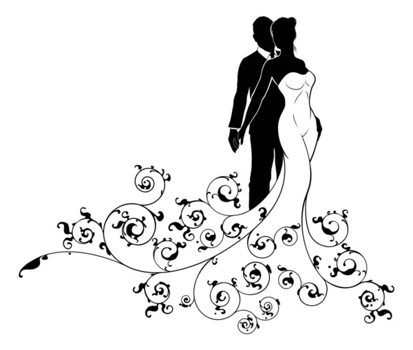 Abstract Wedding Pattern Bride and Groom Silhouette — стоковий вектор