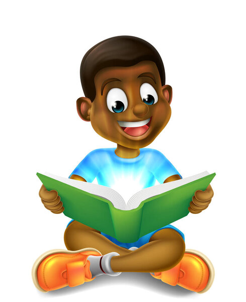 Cartoon Boy Reading Amazing Book