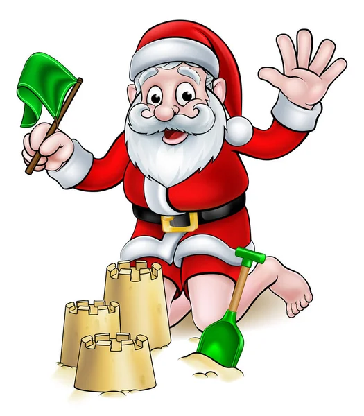 Vánoční karikatura Santa na pláži — Stockový vektor