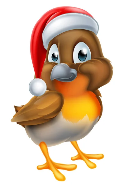 Robin Bird en Santa Sombrero de Navidad — Vector de stock