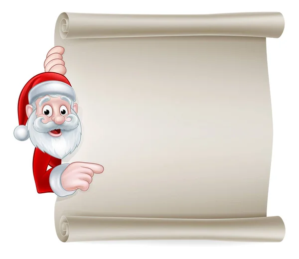 Cartoon Santa vánoční svitek podepsat — Stockový vektor