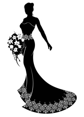 Wedding Bride Silhouette with Bouquet clipart