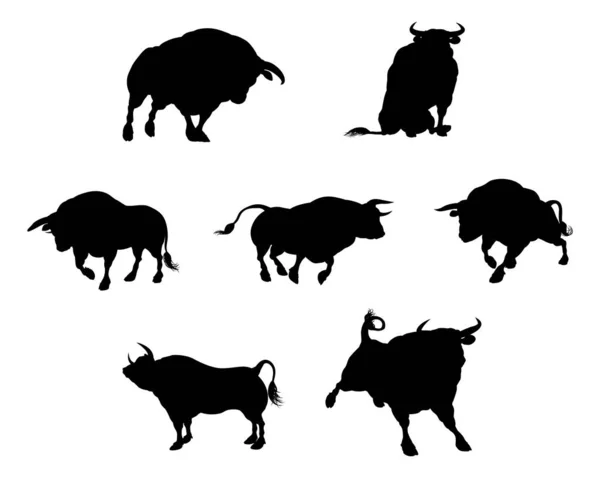 Bull Animal Silhouettes — Stock Vector
