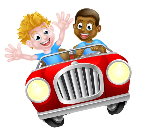 Dos chicos en un coche — Vector de stock