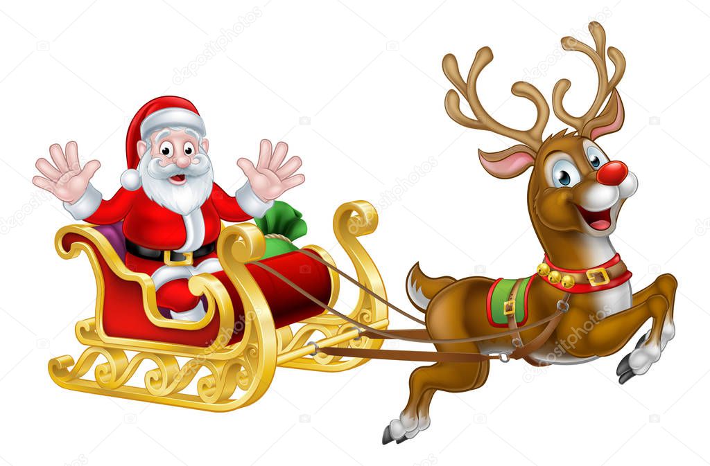 Christmas Santa and Reindeer Sleigh