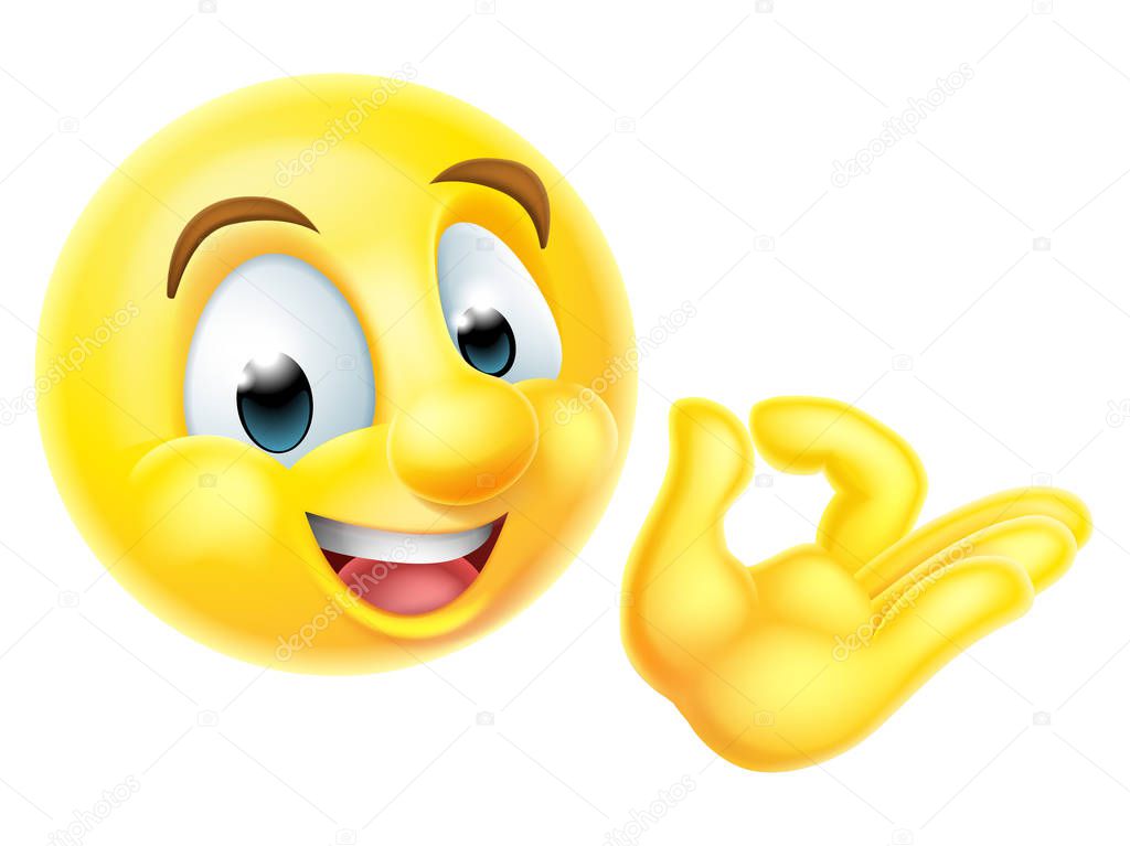 A cartoon emoji emoticon character giving an okay hand sign or perfect gesture