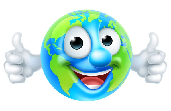Día de la Tierra pulgares encima de la mascota personaje de dibujos animados — Vector de stock