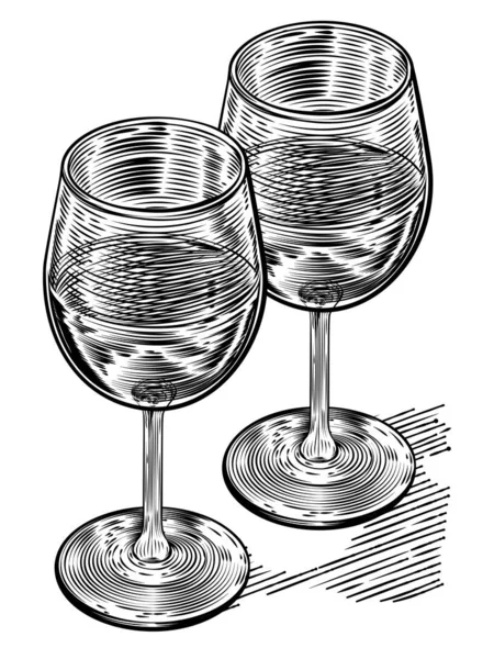 Vinatge Woodblock Style verres à vin — Image vectorielle