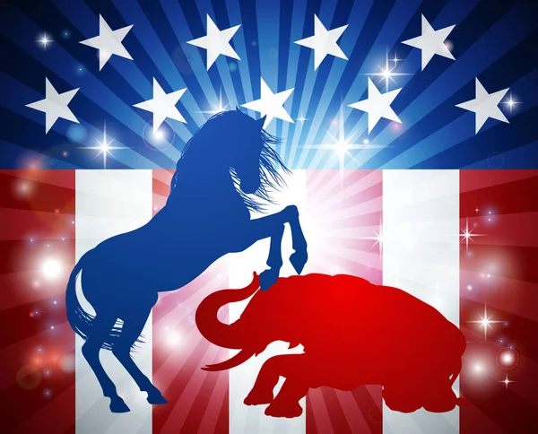 American Election Concept Democrat Donkey Beating Republican Ele — 스톡 벡터