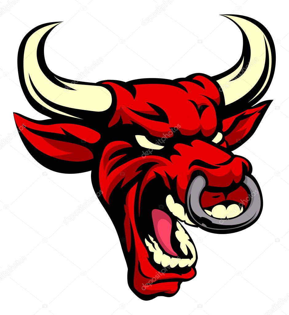 An illustration of a red bull animal mean sports mascot head
