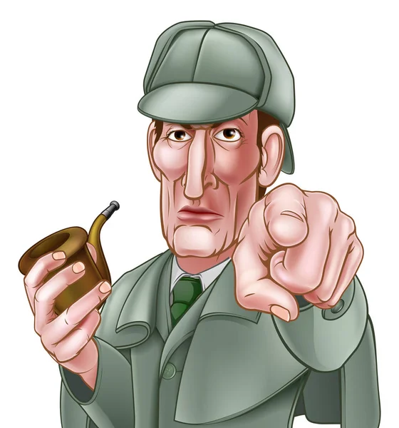 Sherlock Holmes Pointing Cartoon — Stock Vector