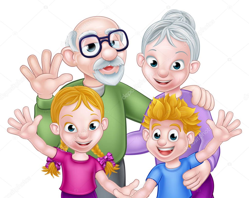 Cartoon Children and Grandparents