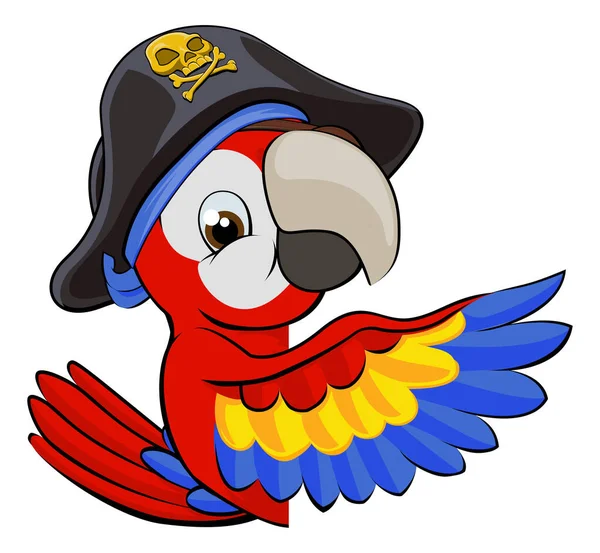 海盗之帽中的卡通鹦鹉 — 图库矢量图片
