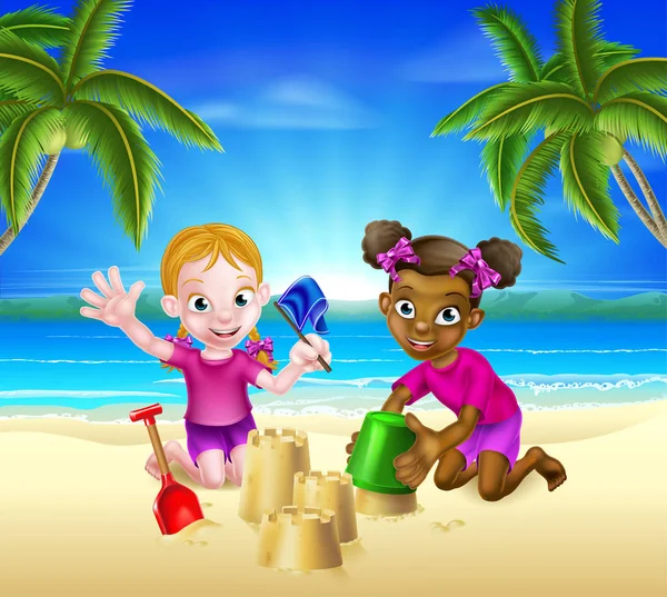 Praia tropical crianças férias — Vetor de Stock