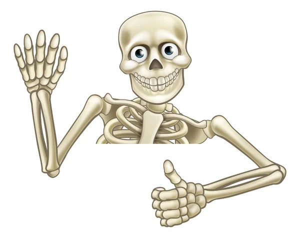 Cartone animato scheletro Pollici su segno — Vettoriale Stock