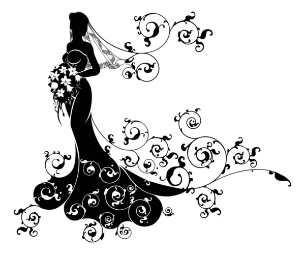 Fleurs de mariage Bride Silhouette Modèle — Image vectorielle