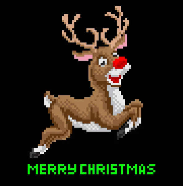 Kerstmannen rendieren Kerstmis Pixel Art — Stockvector