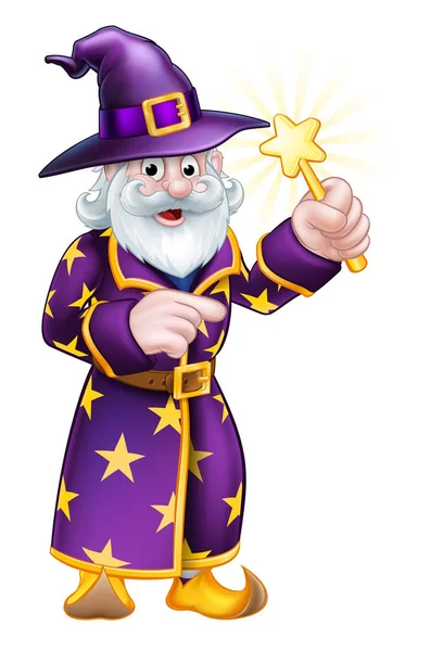 Cartoon Pointing Wizard — Stock Vector