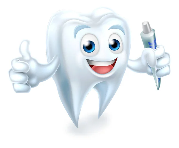 Dente mascotte dentale che tiene dentifricio — Vettoriale Stock