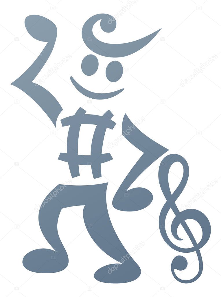 A mascot character made of musical notes and music notation