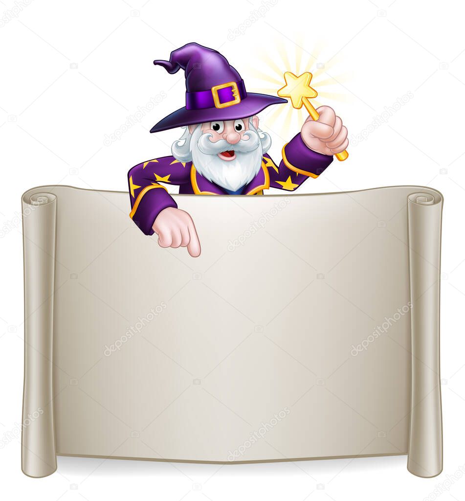 Scroll Sign Cartoon Wizard