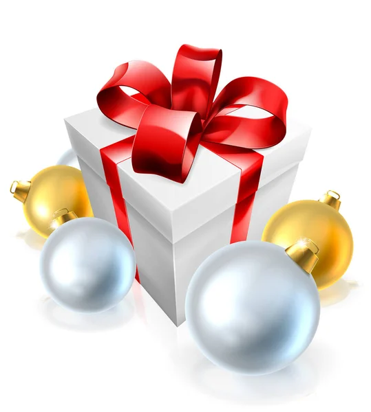 Cadeau ou cadeau de Noël et boules d'arbre — Image vectorielle