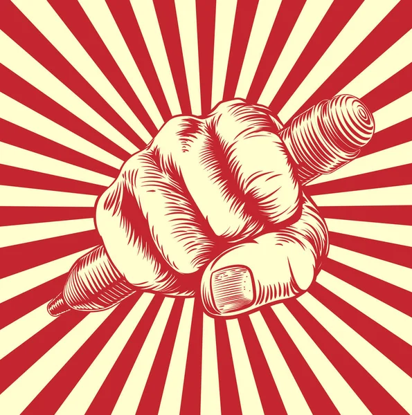 Propaganda Woodcut Pencil Fist Hand — Stockvektor