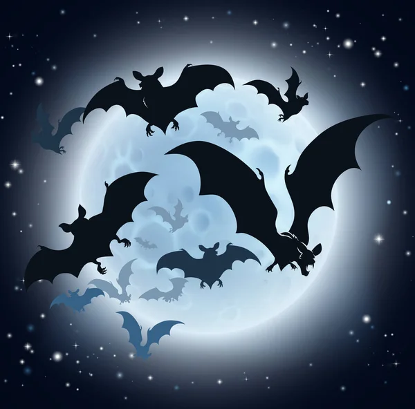 Bats and Full Moon Halloween Background — Stock Vector