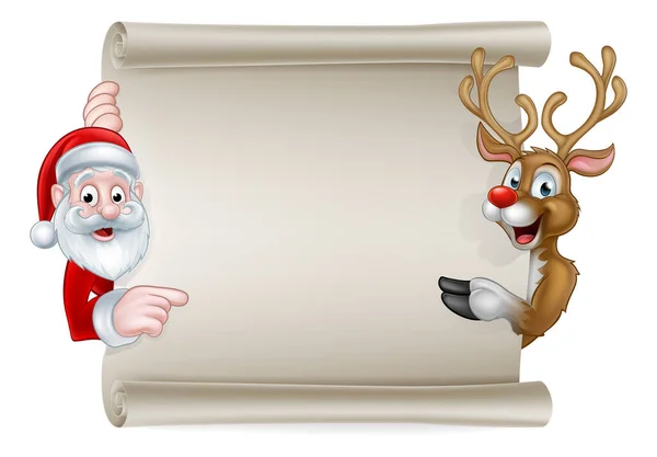 Desenhos animados Papai Noel e Natal Rena Scroll — Vetor de Stock