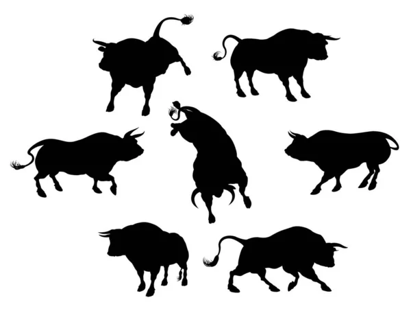 Bull Silhouettes Set — Stock Vector